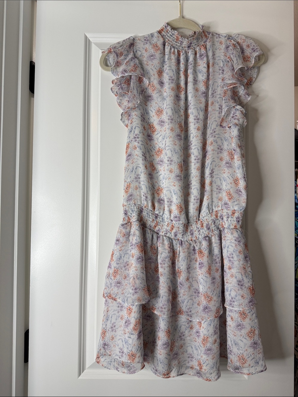 1. State White Midi Dress with Orange & Lavender Floral Print
